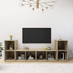 vidaXL Muebles de salón 4 pzas madera ingeniería roble Sonoma