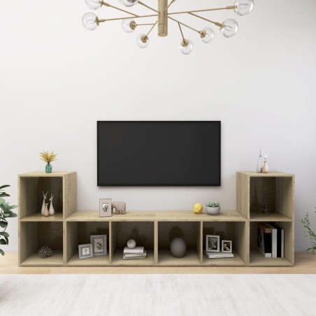 vidaXL Muebles de salón 4 pzas madera ingeniería roble Sonoma