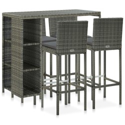 vidaXL Set de bar para jardín 5 piezas y cojines ratán sintético gris