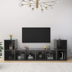 vidaXL Muebles de salón de pared 4 pzas madera ingeniería gris brillo