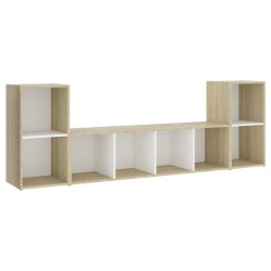 vidaXL Muebles de salón 3 pzas madera ingeniería blanco y roble Sonoma