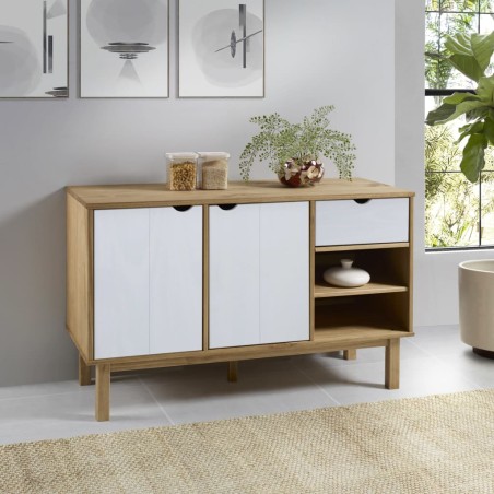 vidaXL Aparador OTTA madera maciza pino marrón y blanco 114x43x73,5 cm