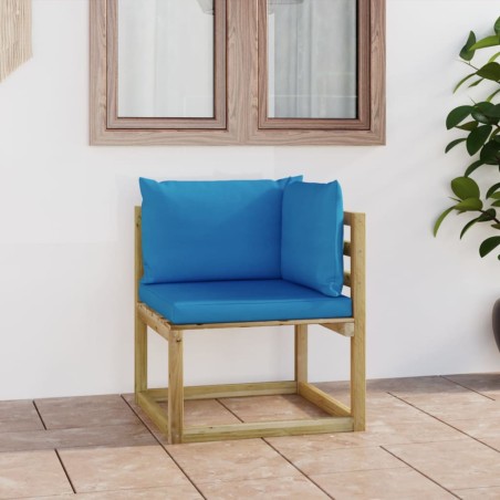 vidaXL Sofá de esquina de jardín con cojines madera impregnada verde