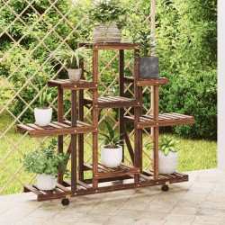 vidaXL Soporte de flores con ruedas madera maciza abeto 110x25x101 cm