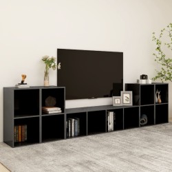 vidaXL Muebles de salón 5 piezas madera de ingeniería gris brillo