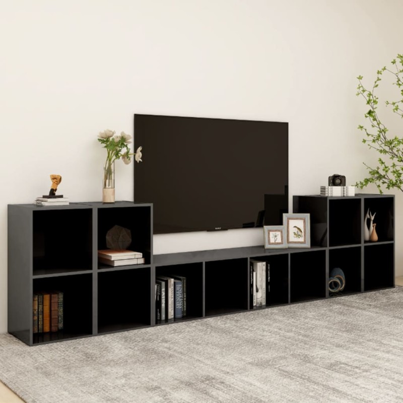 vidaXL Muebles de salón 5 piezas madera de ingeniería gris brillo vidaXL Muebles de salón 5 piezas madera de ingeniería gris brillo