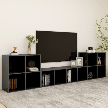 vidaXL Muebles de salón 5 piezas madera de ingeniería gris brillo