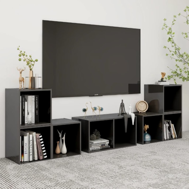 vidaXL Muebles de salón 6 piezas madera de ingeniería gris brillo vidaXL Muebles de salón 6 piezas madera de ingeniería gris brillo