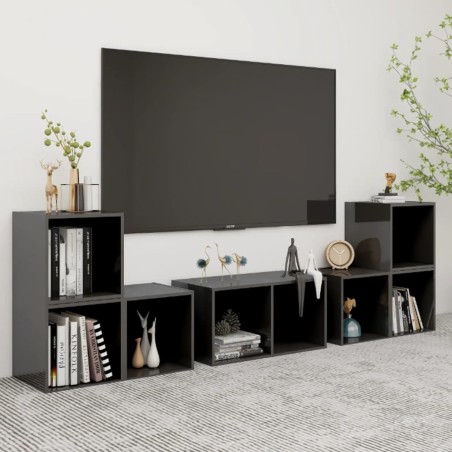 vidaXL Muebles de salón 6 piezas madera de ingeniería gris brillo