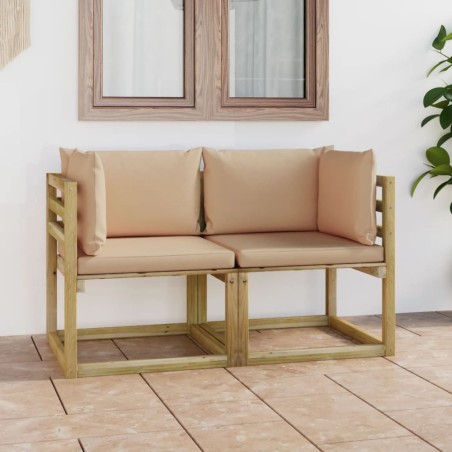 vidaXL Sofá de jardín de esquina cojines 2 uds madera impregnada verde