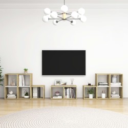 vidaXL Muebles de salón 8 pzas madera ingeniería blanco y roble Sonoma