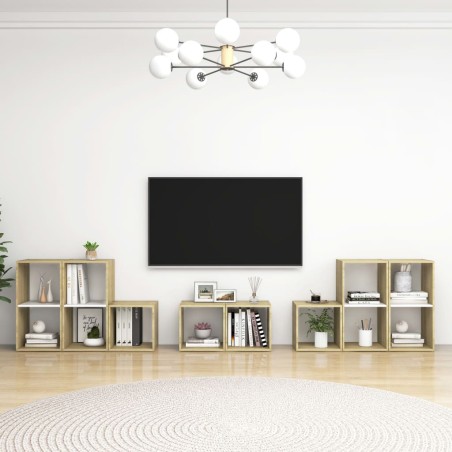 vidaXL Muebles de salón 8 pzas madera ingeniería blanco y roble Sonoma