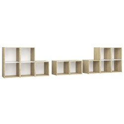 vidaXL Muebles de salón 8 pzas madera ingeniería blanco y roble Sonoma