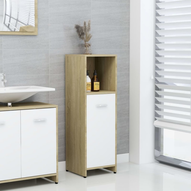 vidaXL Armario de baño madera contrachapada blanco y roble 30x30x95 cm