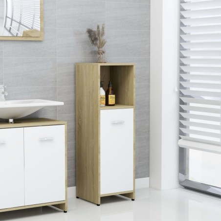 vidaXL Armario de baño madera contrachapada blanco y roble 30x30x95 cm