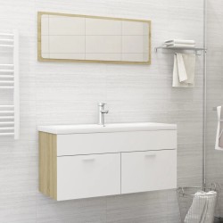 vidaXL Set de muebles de baño 2 pzas madera contrachapada blanco roble