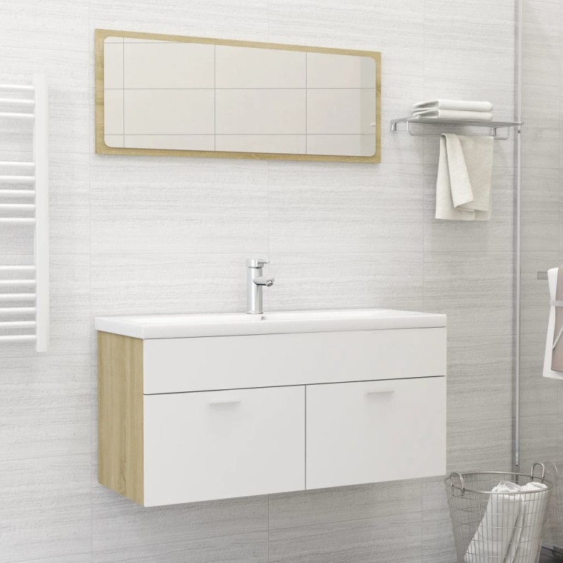 vidaXL Set de muebles de baño 2 pzas madera contrachapada blanco roble