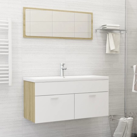 vidaXL Set de muebles de baño 2 pzas madera contrachapada blanco roble