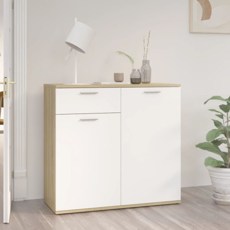vidaXL Aparador madera contrachapada blanco y roble Sonoma 80x36x75 cm