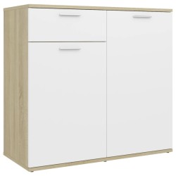vidaXL Aparador madera contrachapada blanco y roble Sonoma 80x36x75 cm