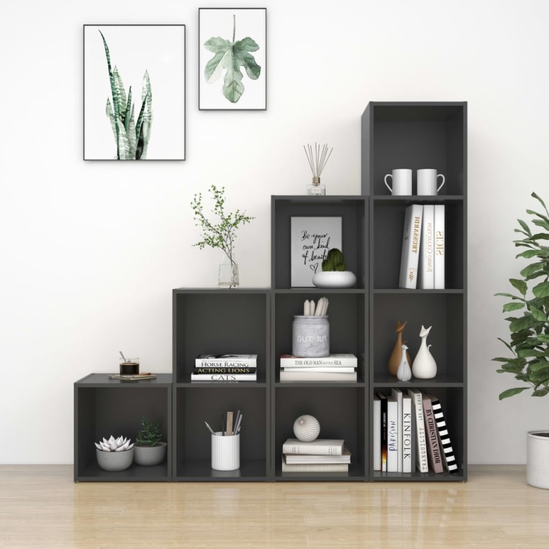vidaXL Muebles de salón 4 piezas madera de ingeniería gris vidaXL Muebles de salón 4 piezas madera de ingeniería gris