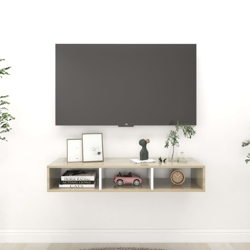 vidaXL Estantería pared madera contrachapada blanco roble 102x30x17 cm vidaXL Estantería pared madera contrachapada blanco roble 102x30x17 cm