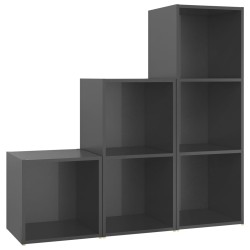 vidaXL Muebles de salón 3 piezas madera de ingeniería gris brillo