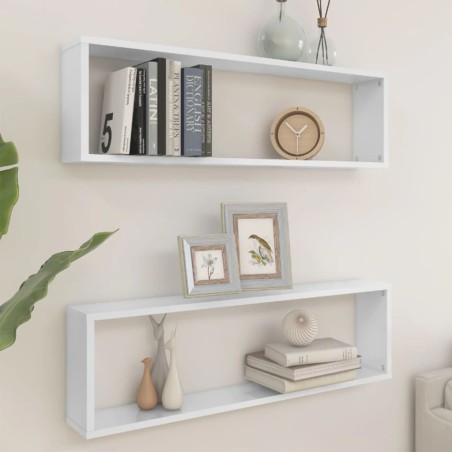 vidaXL Estante cubo pared 2uds contrachapado blanco brillo 100x15x30cm