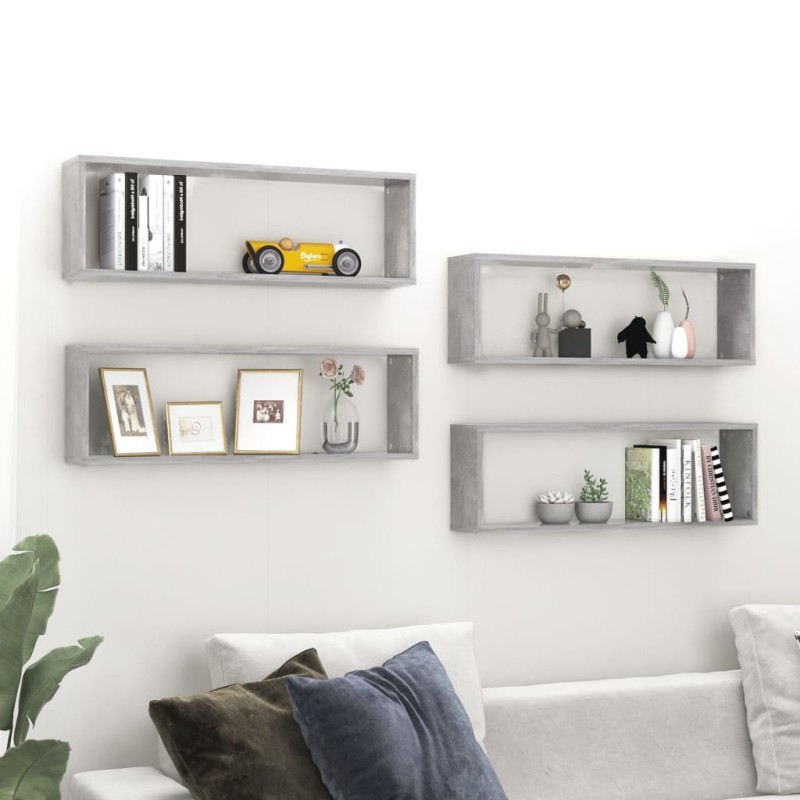 vidaXL Estante de pared 4 uds contrachapado gris hormigón 80x15x26,5cm vidaXL Estante de pared 4 uds contrachapado gris hormigón 80x15x26,5cm