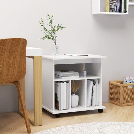 vidaXL Armario ruedas madera contrachapada blanco brillante 60x45x60cm