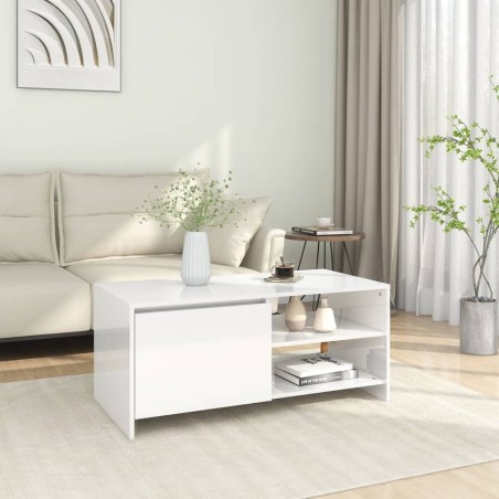 vidaXL Mesa de centro madera contrachapada blanco brillo 102x50x45 cm