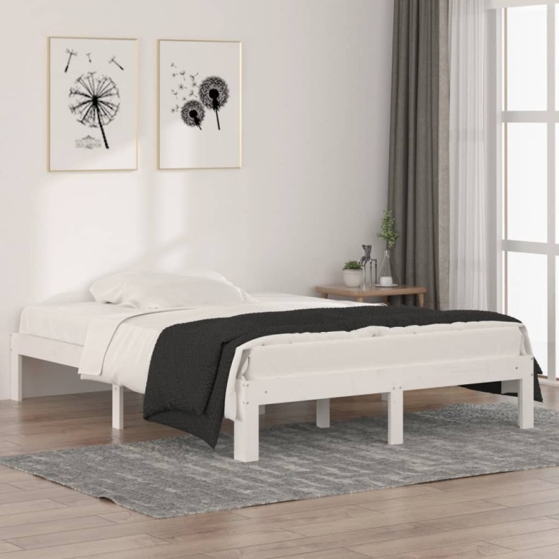 vidaXL Estructura de cama madera maciza doble blanca 135x190cm vidaXL Estructura de cama madera maciza doble blanca 135x190cm