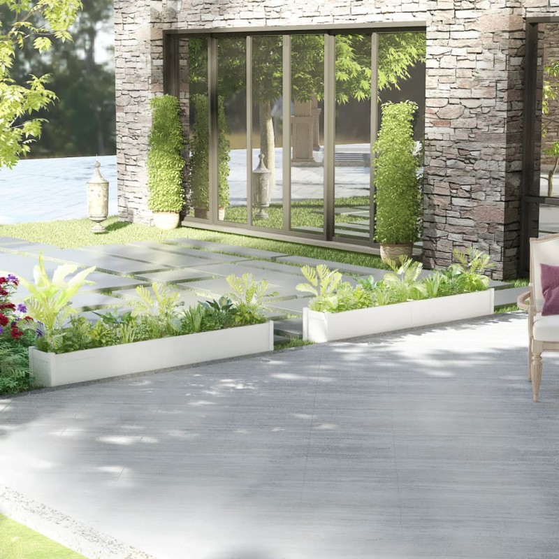 vidaXL Jardineras de madera maciza de pino blanca 2 uds 200x31x31 cm vidaXL Jardineras de madera maciza de pino blanca 2 uds 200x31x31 cm