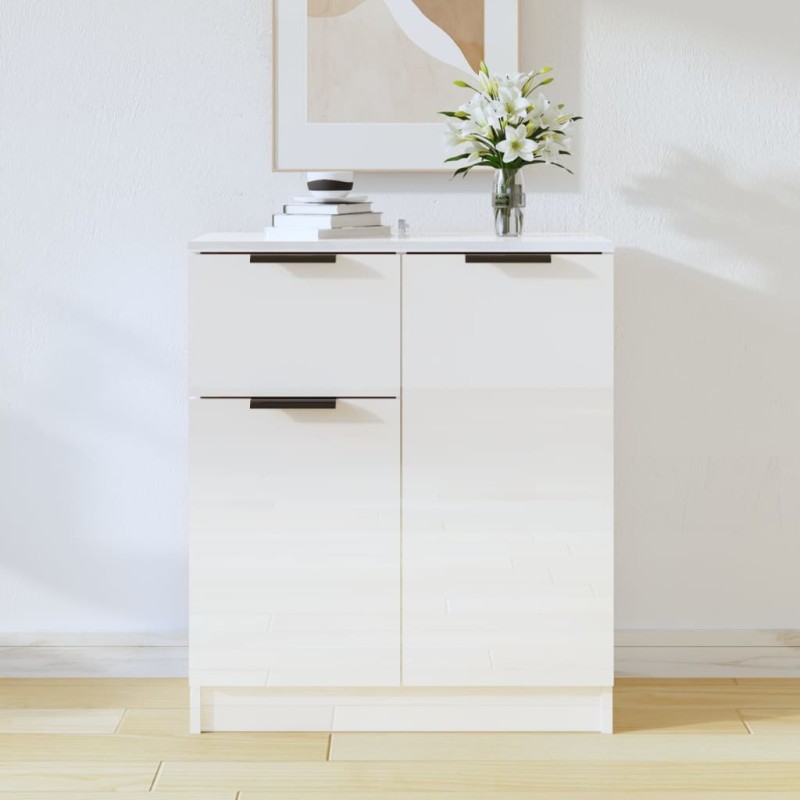 vidaXL Aparador de madera contrachapada blanco brillante 60x30x70 cm vidaXL Aparador de madera contrachapada blanco brillante 60x30x70 cm