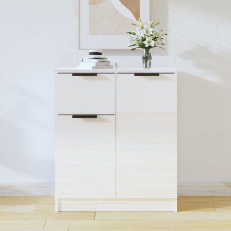 vidaXL Aparador de madera contrachapada blanco brillante 60x30x70 cm