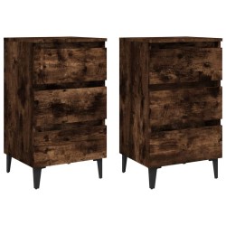 vidaXL Mesita de noche 2 uds patas de metal roble ahumado 40x35x69 cm