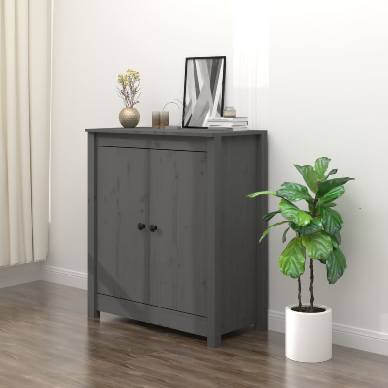 vidaXL Aparador de madera maciza de pino gris 70x35x80 cm