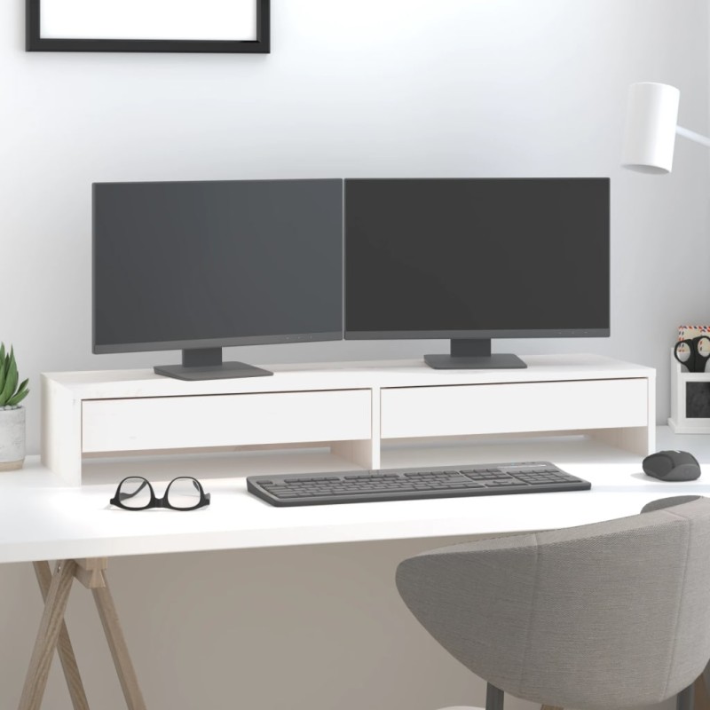 vidaXL Soporte de monitor madera maciza de pino blanco 100x27x15 cm vidaXL Soporte de monitor madera maciza de pino blanco 100x27x15 cm
