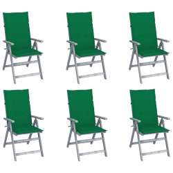 vidaXL Sillas de jardín reclinables 6 uds madera maciza acacia cojines