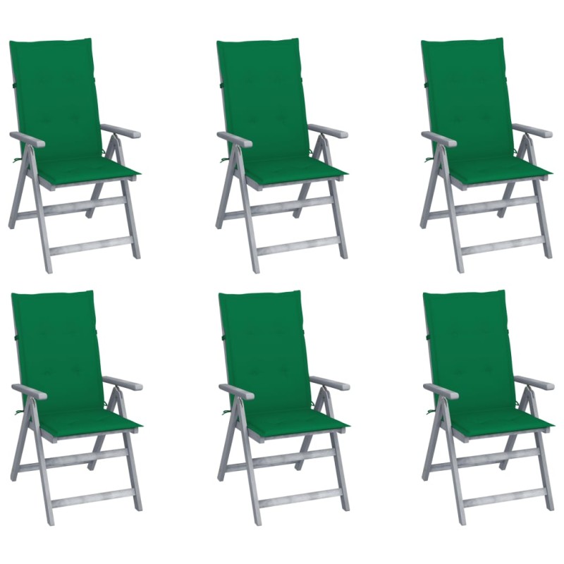 vidaXL Sillas de jardín reclinables 6 uds madera maciza acacia cojines vidaXL Sillas de jardín reclinables 6 uds madera maciza acacia cojines