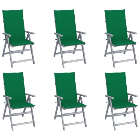 vidaXL Sillas de jardín reclinables 6 uds madera maciza acacia cojines