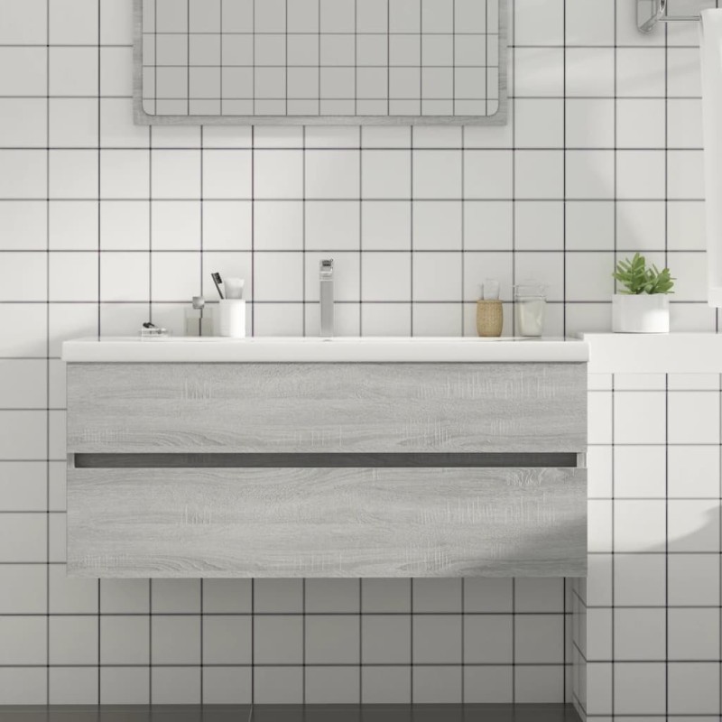 vidaXL Mueble de lavabo madera contrachapada gris Sonoma 100x38,5x45cm vidaXL Mueble de lavabo madera contrachapada gris Sonoma 100x38,5x45cm