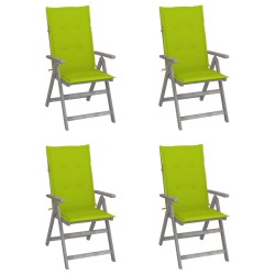 vidaXL Sillas de jardín reclinables 4 uds madera maciza acacia cojines
