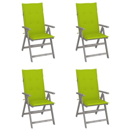 vidaXL Sillas de jardín reclinables 4 uds madera maciza acacia cojines