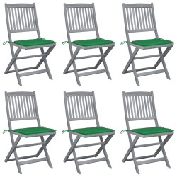 vidaXL Sillas de jardín plegables 6 uds cojines madera maciza acacia