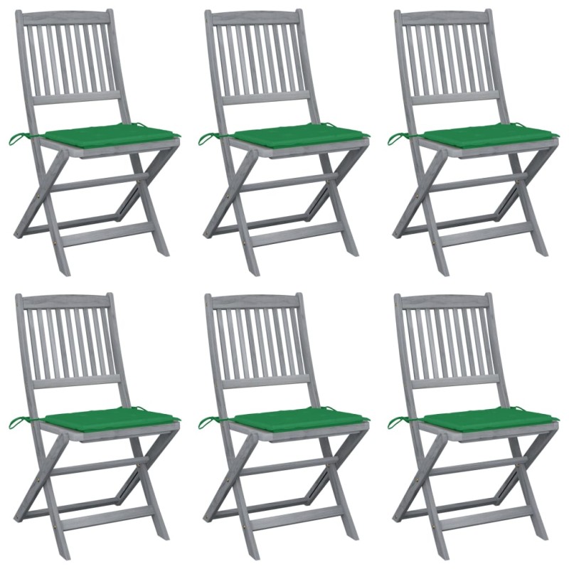 vidaXL Sillas de jardín plegables 6 uds cojines madera maciza acacia vidaXL Sillas de jardín plegables 6 uds cojines madera maciza acacia