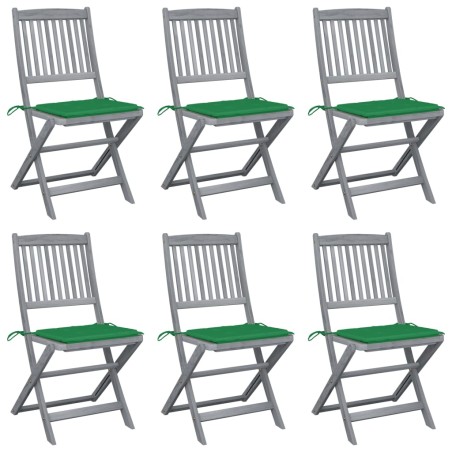 vidaXL Sillas de jardín plegables 6 uds cojines madera maciza acacia