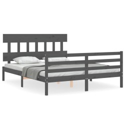 vidaXL Estructura de cama con cabecero madera maciza gris 160x200 cm