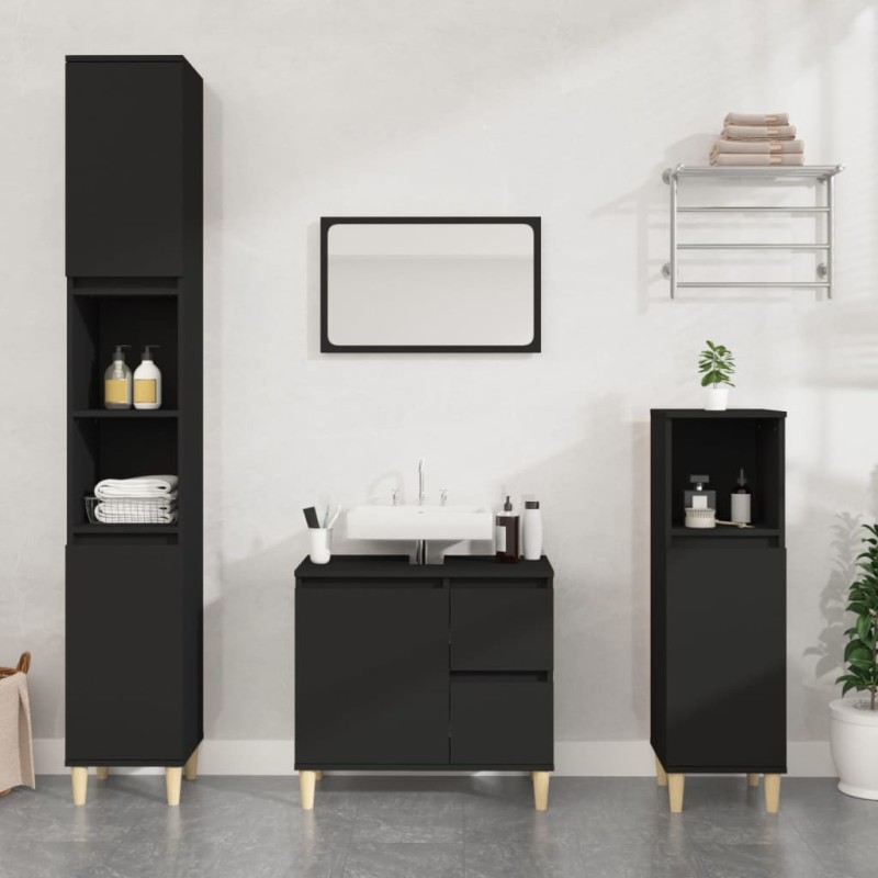 vidaXL Armario de baño madera contrachapada negro 30x30x190 cm