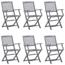 vidaXL Sillas de jardín plegables 6 uds cojines madera maciza acacia